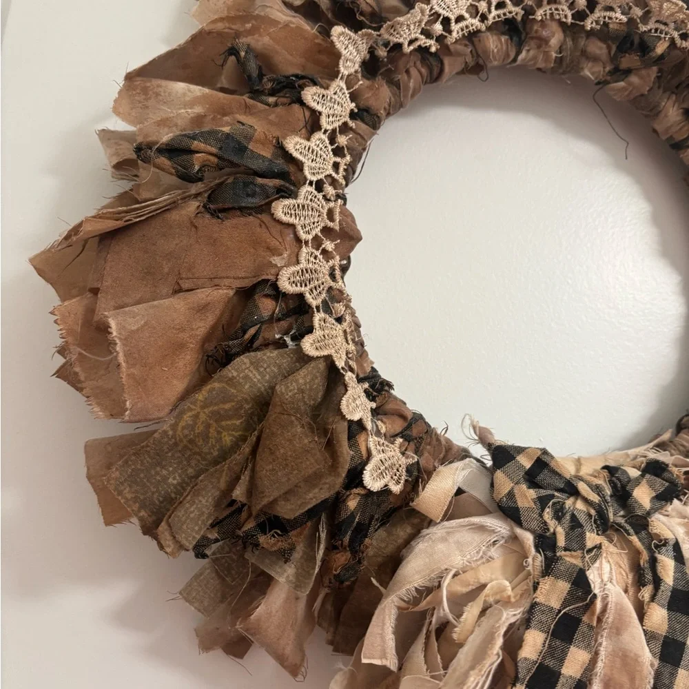 Rustic Farmhouse Plaid Wreath Handmade w Lace  Wreath Charming Final Sale